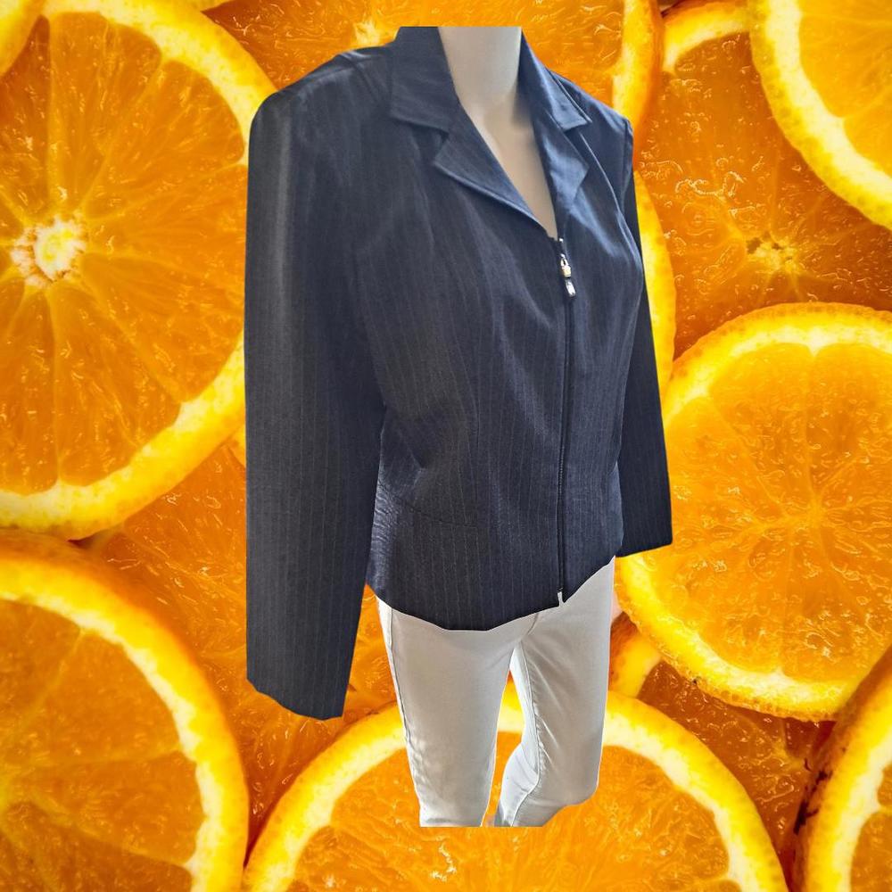 Positive Attitude Blue Pinstripe Zip Up‎ Blazer Size 12